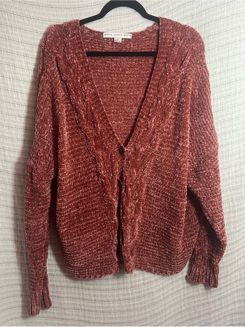 HYFVE Rose Chenille Cable-Front Cardigan
